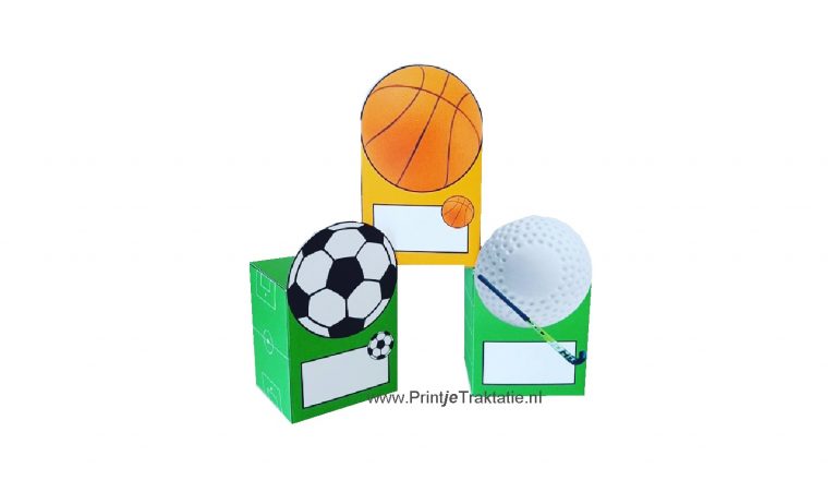 Sport traktatiedoosjes met een basketbal, voetbal en golfbal