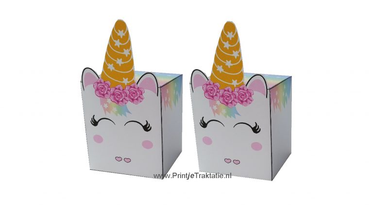 Twee unicorn traktatiedoosjes met gouden hoorn