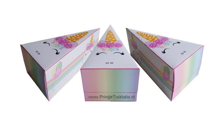 Unicorn taartpunten met gouden hoorn en bloemetjes
