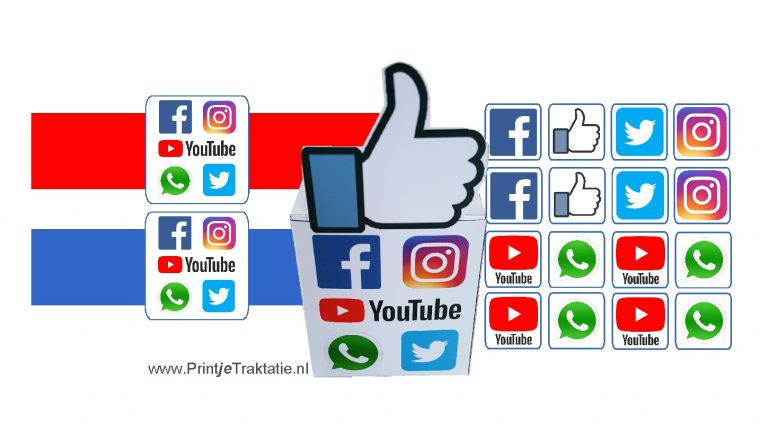 Social media traktatie: doosjes en wikkels met de logo's van Facebook, Instagram, YouTube en WhatsApp
