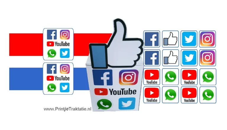Social media traktatie: doosjes en wikkels met de logo's van Facebook, Instagram, YouTube en WhatsApp